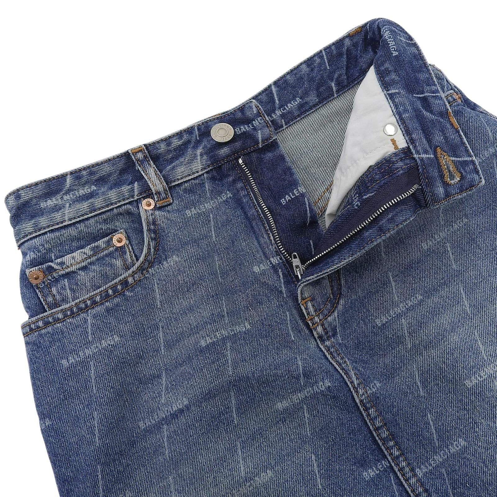 Balenciaga Cotton 100% Logo Buttoned All Over Pattern Denim Skirt Indigo 34 — view 3