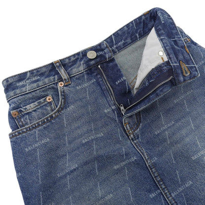 Balenciaga Cotton 100% Logo Buttoned All Over Pattern Denim Skirt Indigo 34 — view 3