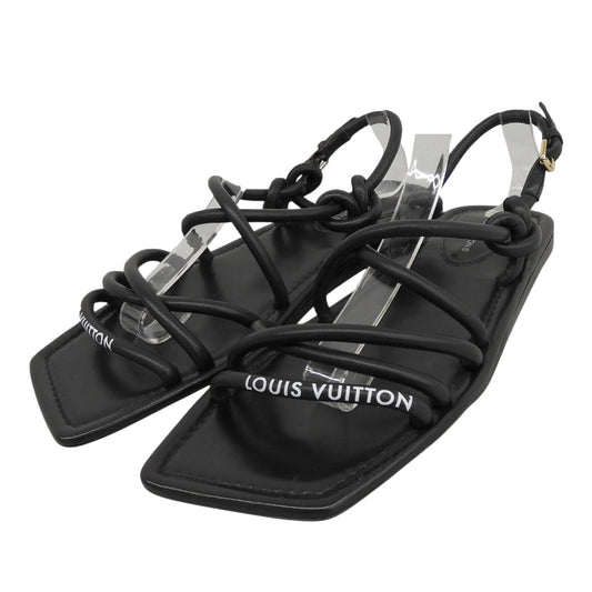 Louis Vuitton Square Toe Back Strap Flat Leather Sandals Black