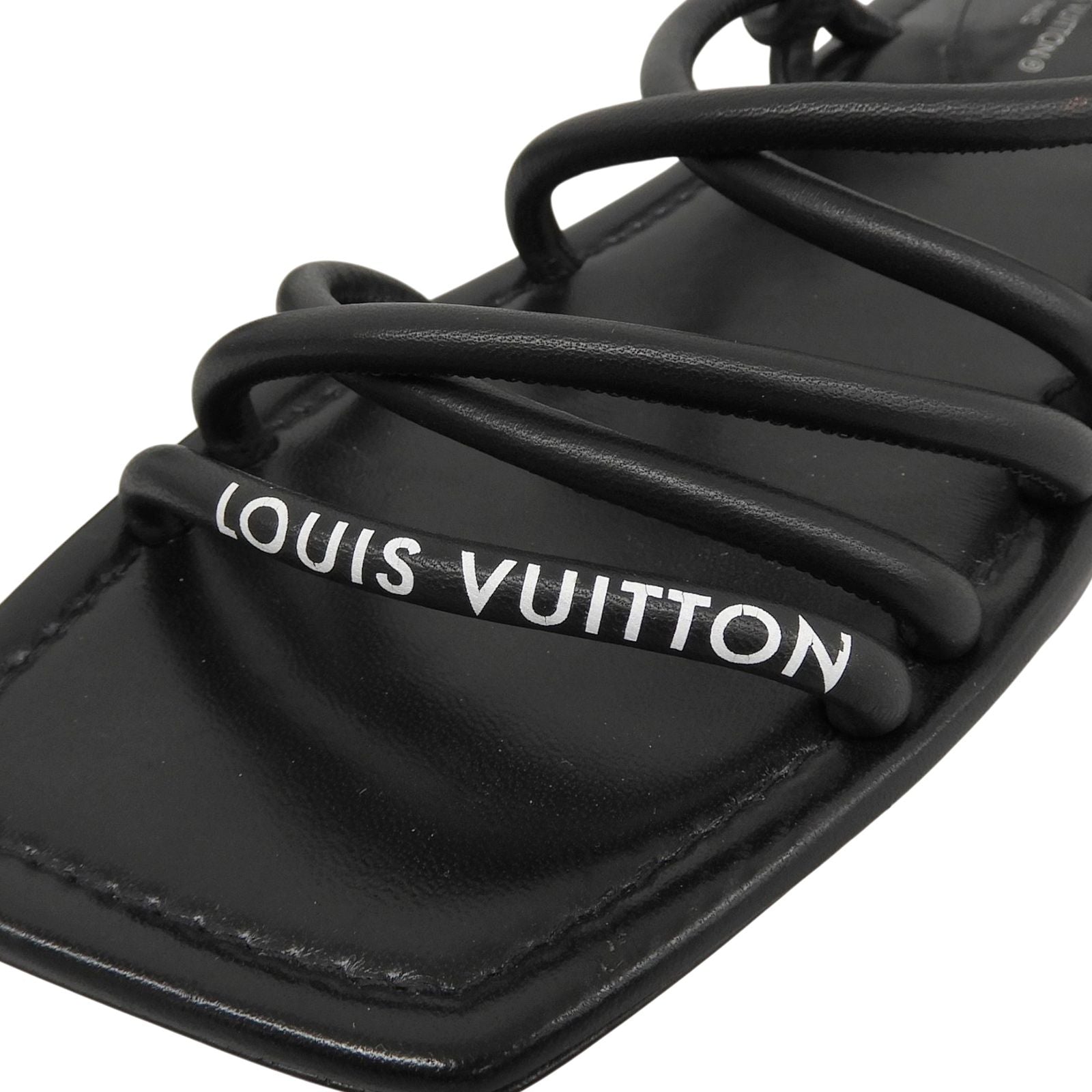 Louis Vuitton Square Toe Back Strap Flat Leather Sandals Black — view 6