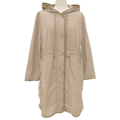 Moncler Lepris Logo Patch Hooded Drawstring Nylon Coat Beige