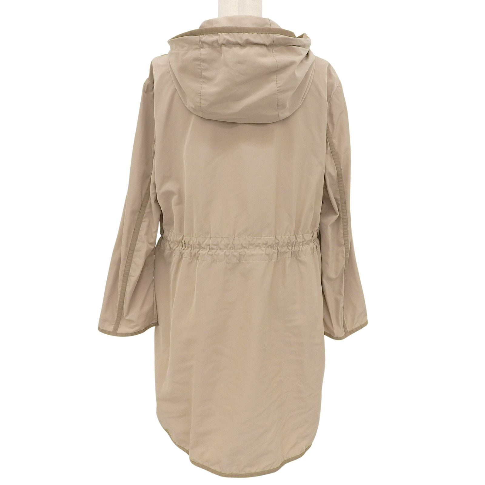 Moncler Lepris Logo Patch Hooded Drawstring Nylon Coat Beige — view 2