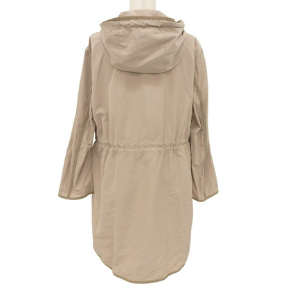 Moncler Lepris Logo Patch Hooded Drawstring Nylon Coat Beige — view 2