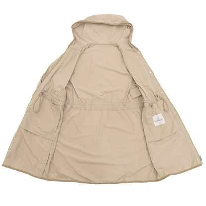 Moncler Lepris Logo Patch Hooded Drawstring Nylon Coat Beige — view 5