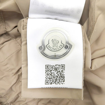 Moncler Lepris Logo Patch Hooded Drawstring Nylon Coat Beige — view 9