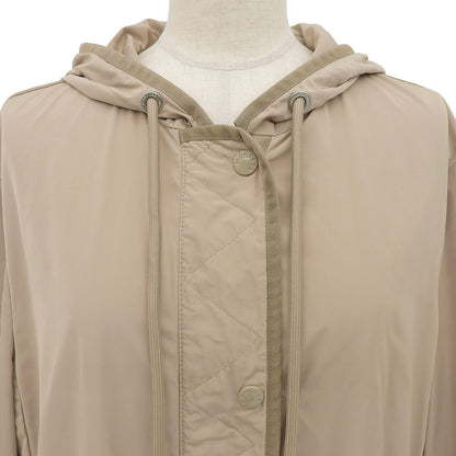 Moncler Lepris Logo Patch Hooded Drawstring Nylon Coat Beige — view 4