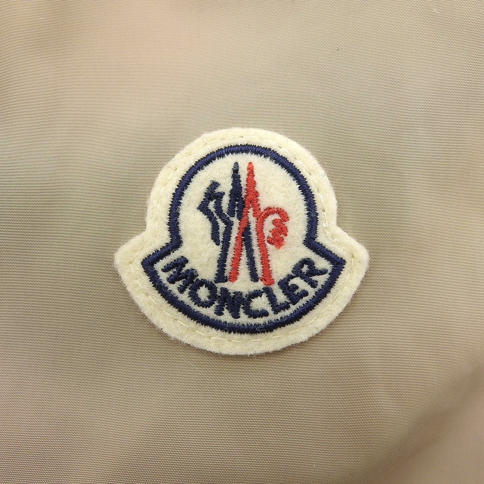Moncler Lepris Logo Patch Hooded Drawstring Nylon Coat Beige — view 6