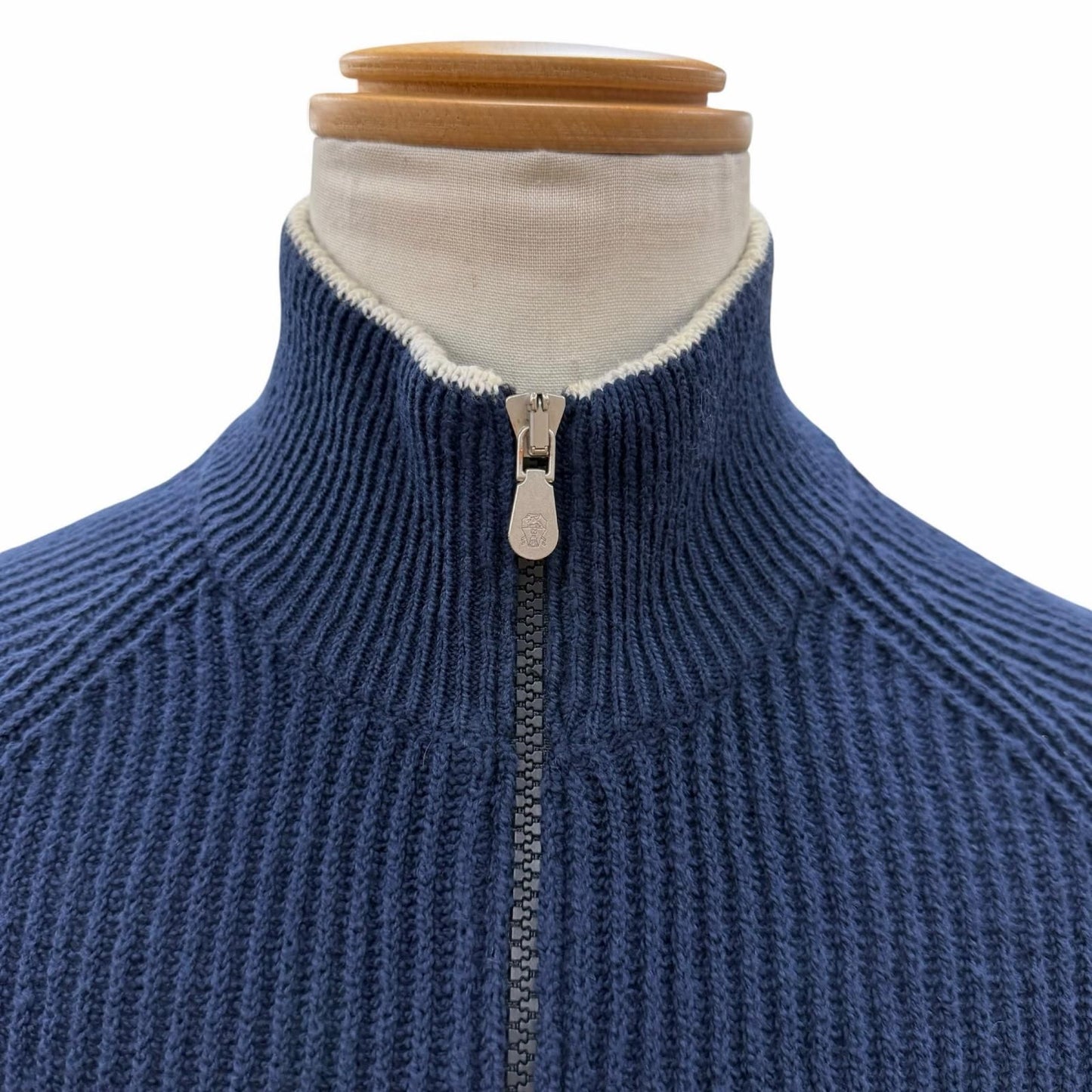 Brunello Cucinelli Cotton Stand Collar Double Zip Up Knit Jacket Navy 46 — view 2