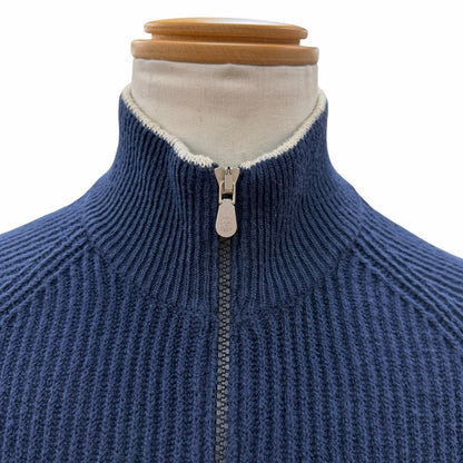 Brunello Cucinelli Cotton Stand Collar Double Zip Up Knit Jacket Navy 46 — view 2