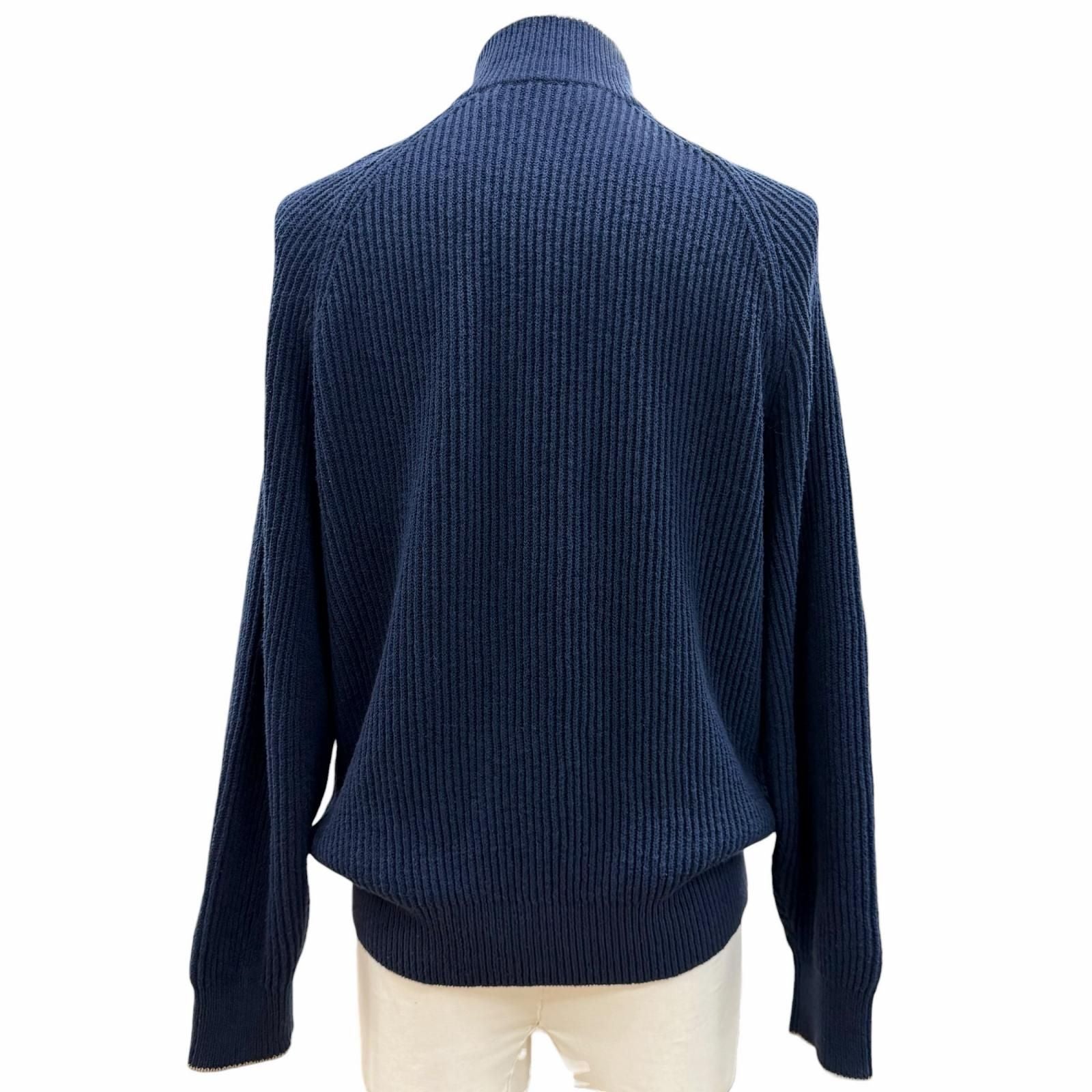 Brunello Cucinelli Cotton Stand Collar Double Zip Up Knit Jacket Navy 46 — view 4
