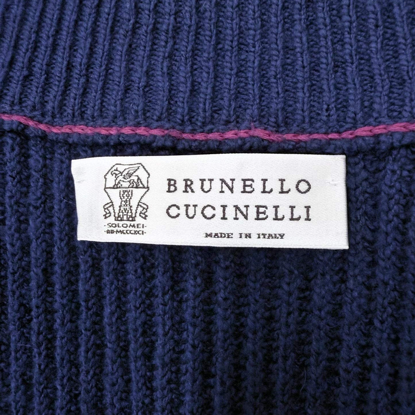 Brunello Cucinelli Cotton Stand Collar Double Zip Up Knit Jacket Navy 46 — view 8
