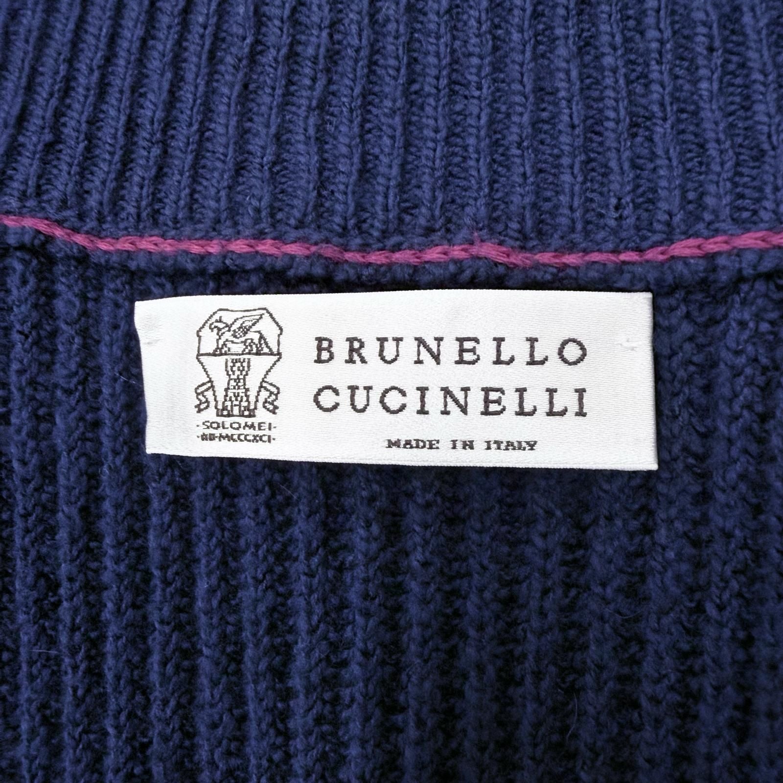 Brunello Cucinelli Cotton Stand Collar Double Zip Up Knit Jacket Navy 46 — view 8