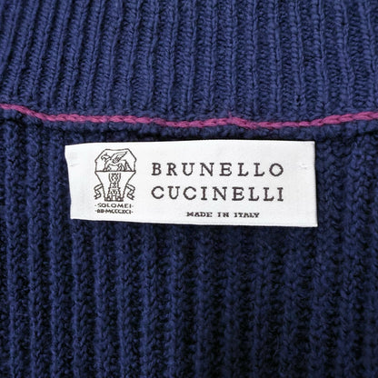 Brunello Cucinelli Cotton Stand Collar Double Zip Up Knit Jacket Navy 46 — view 8