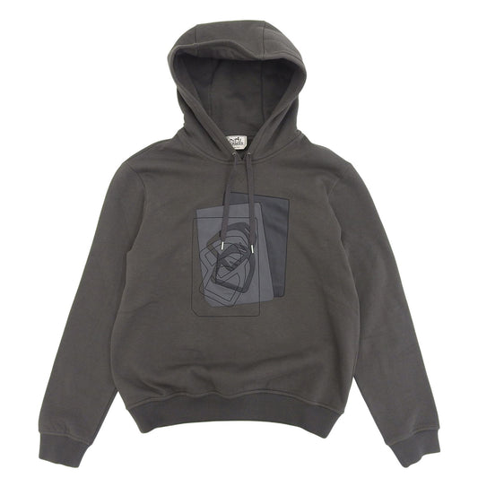 Hermes Etriers Decales Cotton 100% Leather Fleece Lining Hooded Hoodie Gray