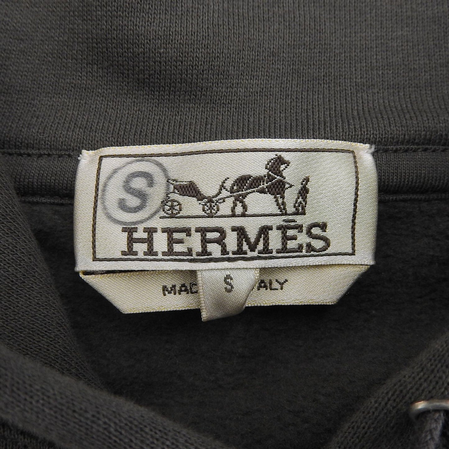 Hermes Etriers Decales Cotton 100% Leather Fleece Lining Hooded Hoodie Gray — view 6