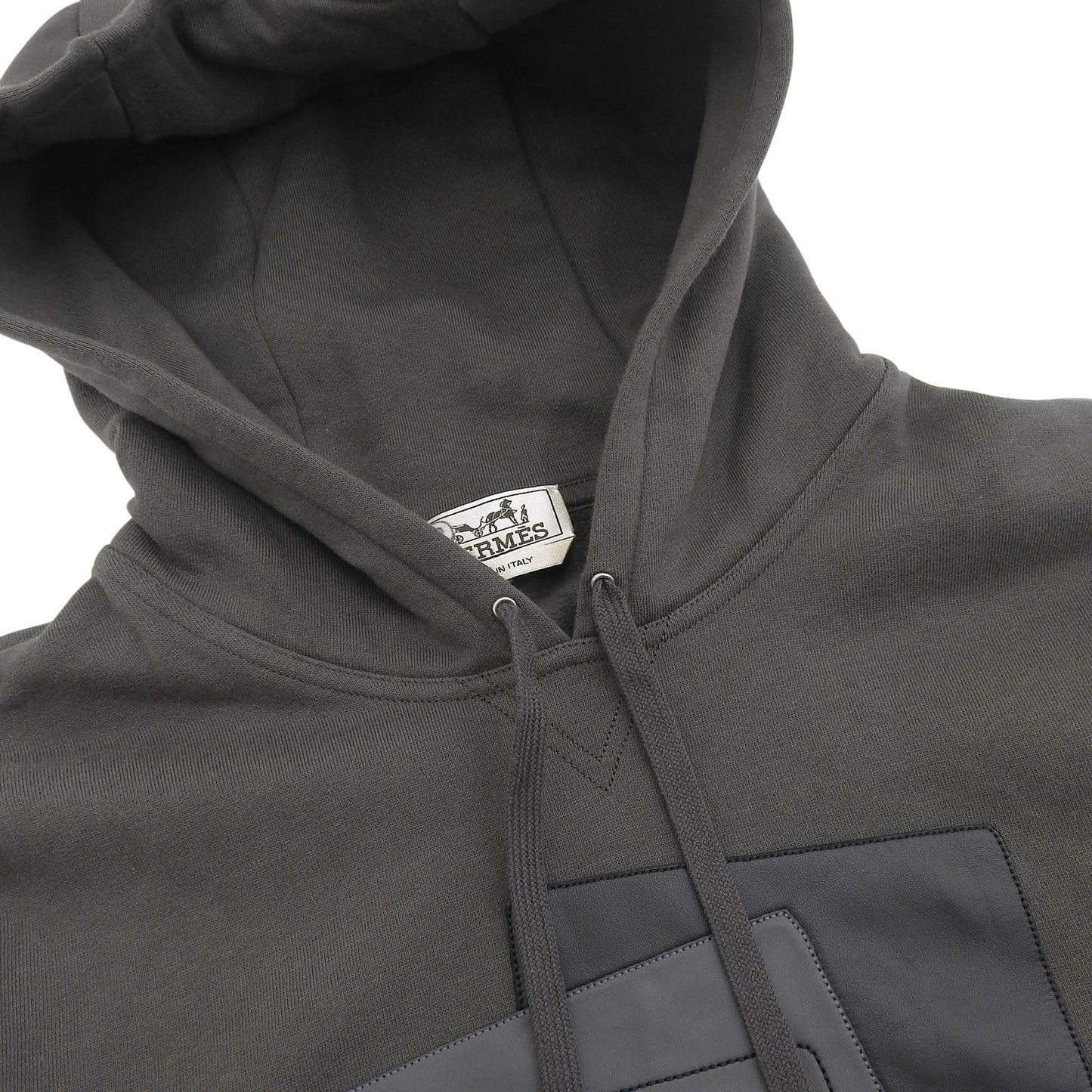 Hermes Etriers Decales Cotton 100% Leather Fleece Lining Hooded Hoodie Gray — view 3
