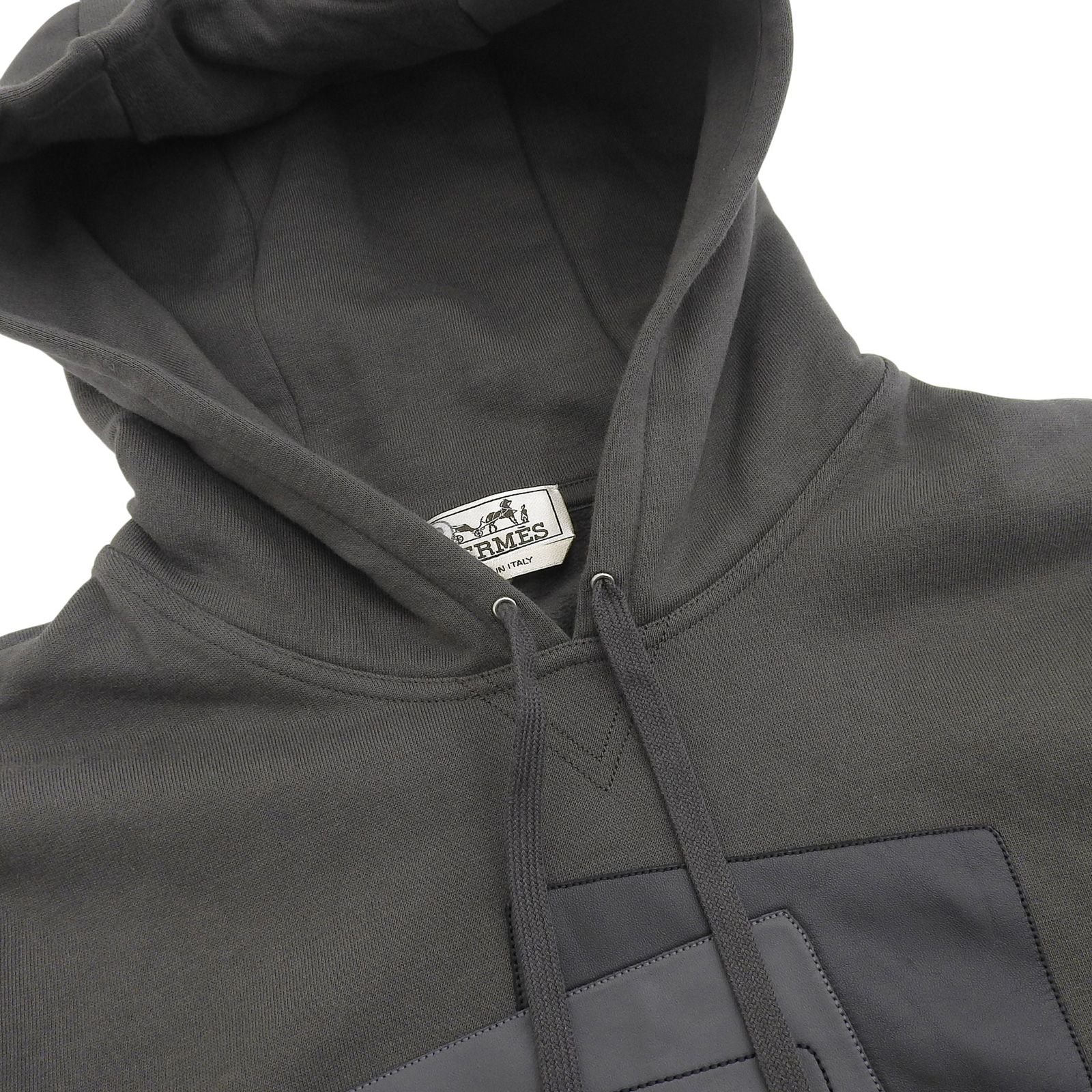 Hermes Etriers Decales Cotton 100% Leather Fleece Lining Hooded Hoodie Gray — view 3