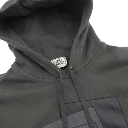 Hermes Etriers Decales Cotton 100% Leather Fleece Lining Hooded Hoodie Gray — view 3
