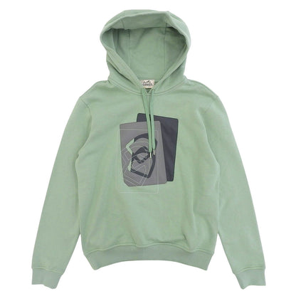 Hermes Etriers Decales Cotton 100% Leather Fleece Lining Hooded Hoodie Green XS