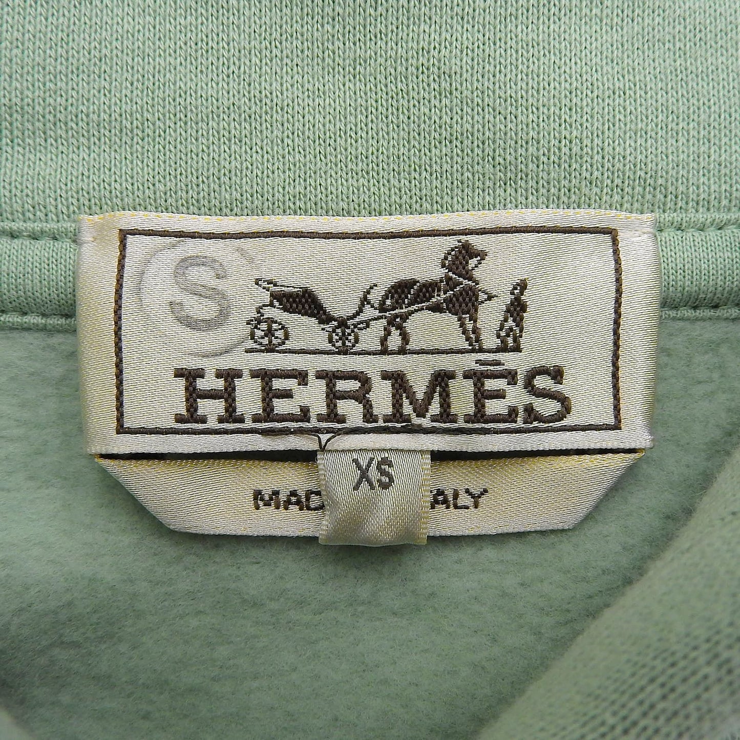 Hermes Etriers Decales Cotton 100% Leather Fleece Lining Hooded Hoodie Green XS — view 6