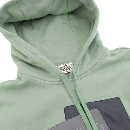 Hermes Etriers Decales Cotton 100% Leather Fleece Lining Hooded Hoodie Green XS — view 3