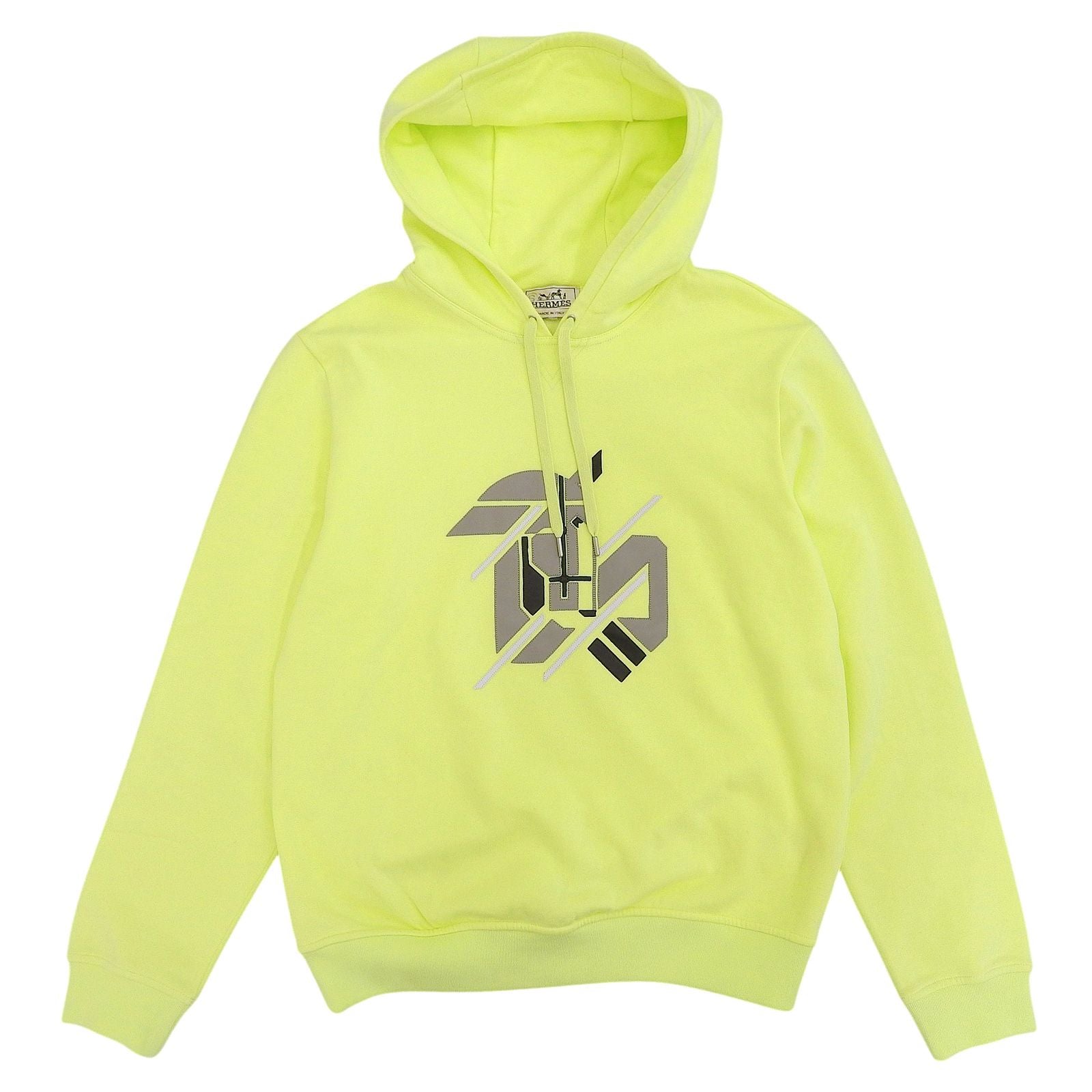 Hermes Chevaux en Symetrie Cotton 100% Leather Fleece Lining Hooded Hoodie Lime