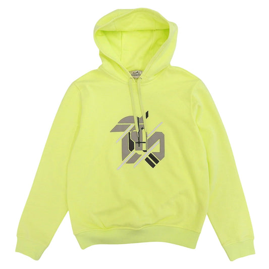 Hermes Chevaux en Symetrie Cotton 100% Leather Fleece Lining Hooded Hoodie Lime