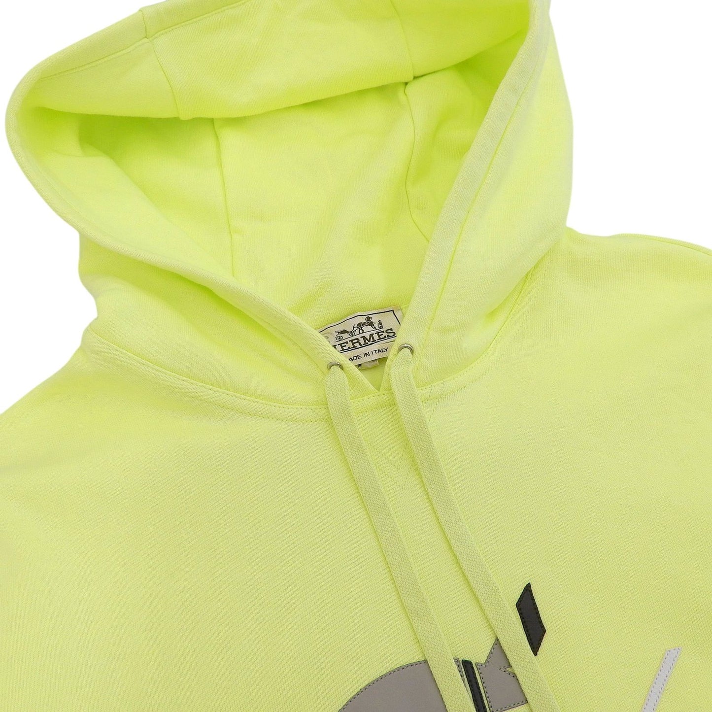 Hermes Chevaux en Symetrie Cotton 100% Leather Fleece Lining Hooded Hoodie Lime — view 3