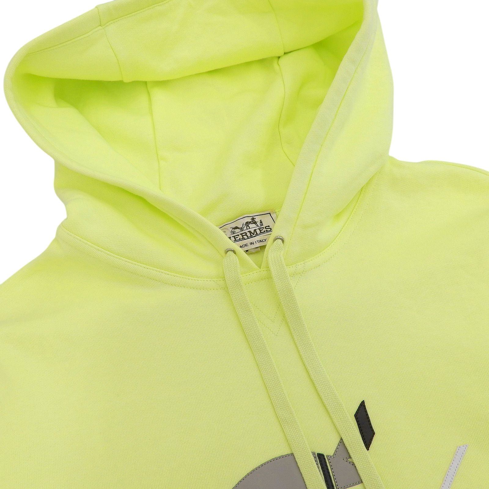 Hermes Chevaux en Symetrie Cotton 100% Leather Fleece Lining Hooded Hoodie Lime — view 3