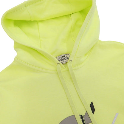 Hermes Chevaux en Symetrie Cotton 100% Leather Fleece Lining Hooded Hoodie Lime — view 3