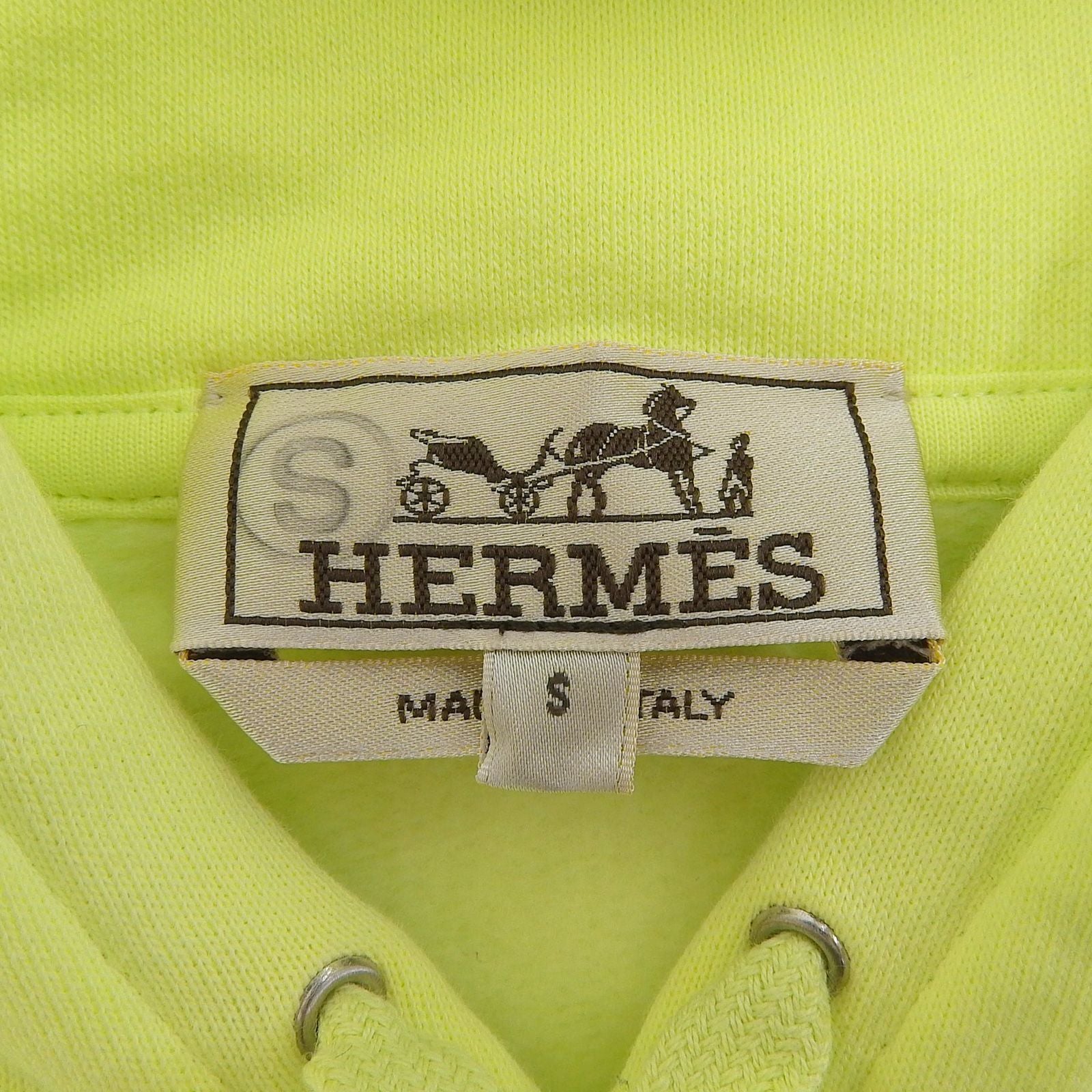 Hermes Chevaux en Symetrie Cotton 100% Leather Fleece Lining Hooded Hoodie Lime — view 6