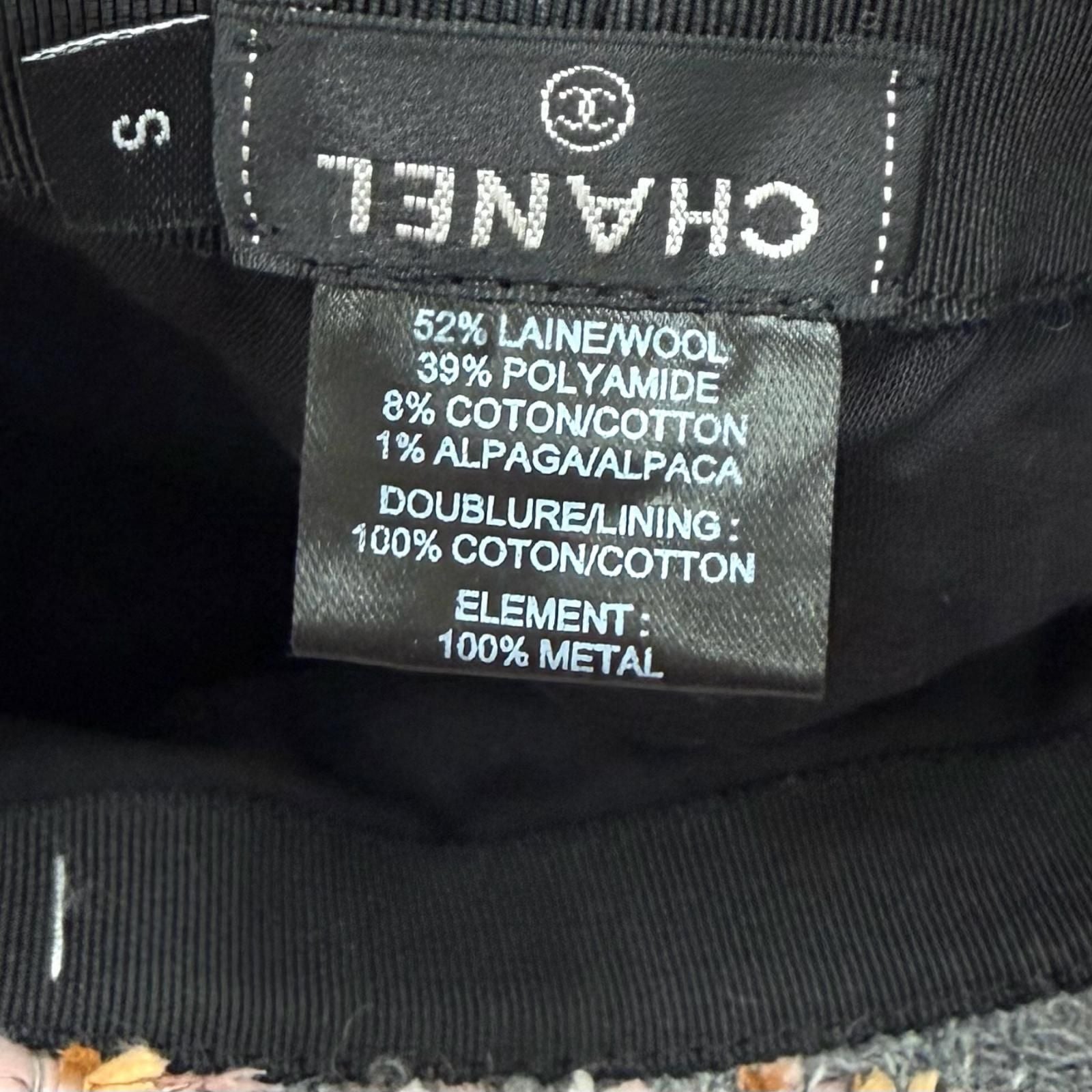 Chanel 22k Wool Alpaca Blend CC Logo Plaid Ribbon Tweed Bucket Hat Gray Pink — view 7