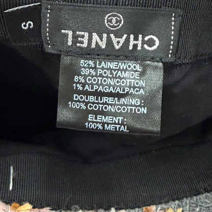 Chanel 22k Wool Alpaca Blend CC Logo Plaid Ribbon Tweed Bucket Hat Gray Pink — view 7