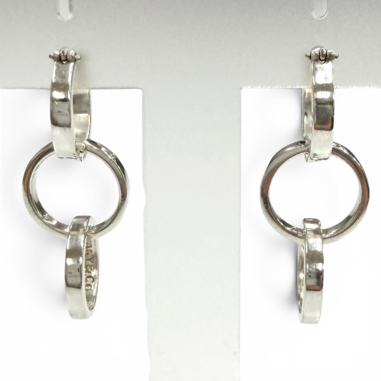 Tiffany & Co Vintage 925 Parma Picasso Triple Hoop Interlocking Earrings Silver