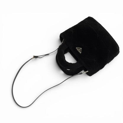 Prada Triangle Logo 2-Way Shearling Fur Shoulder Bag Black — view 9