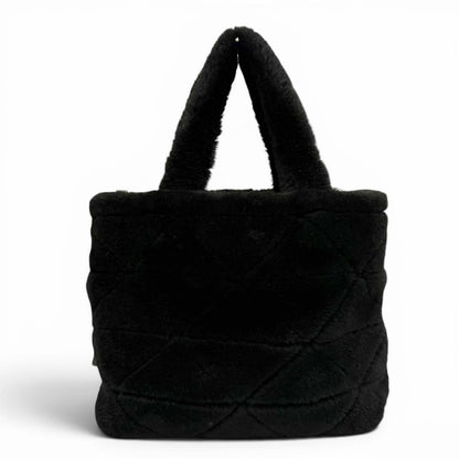 Prada Triangle Logo 2-Way Shearling Fur Shoulder Bag Black — view 3