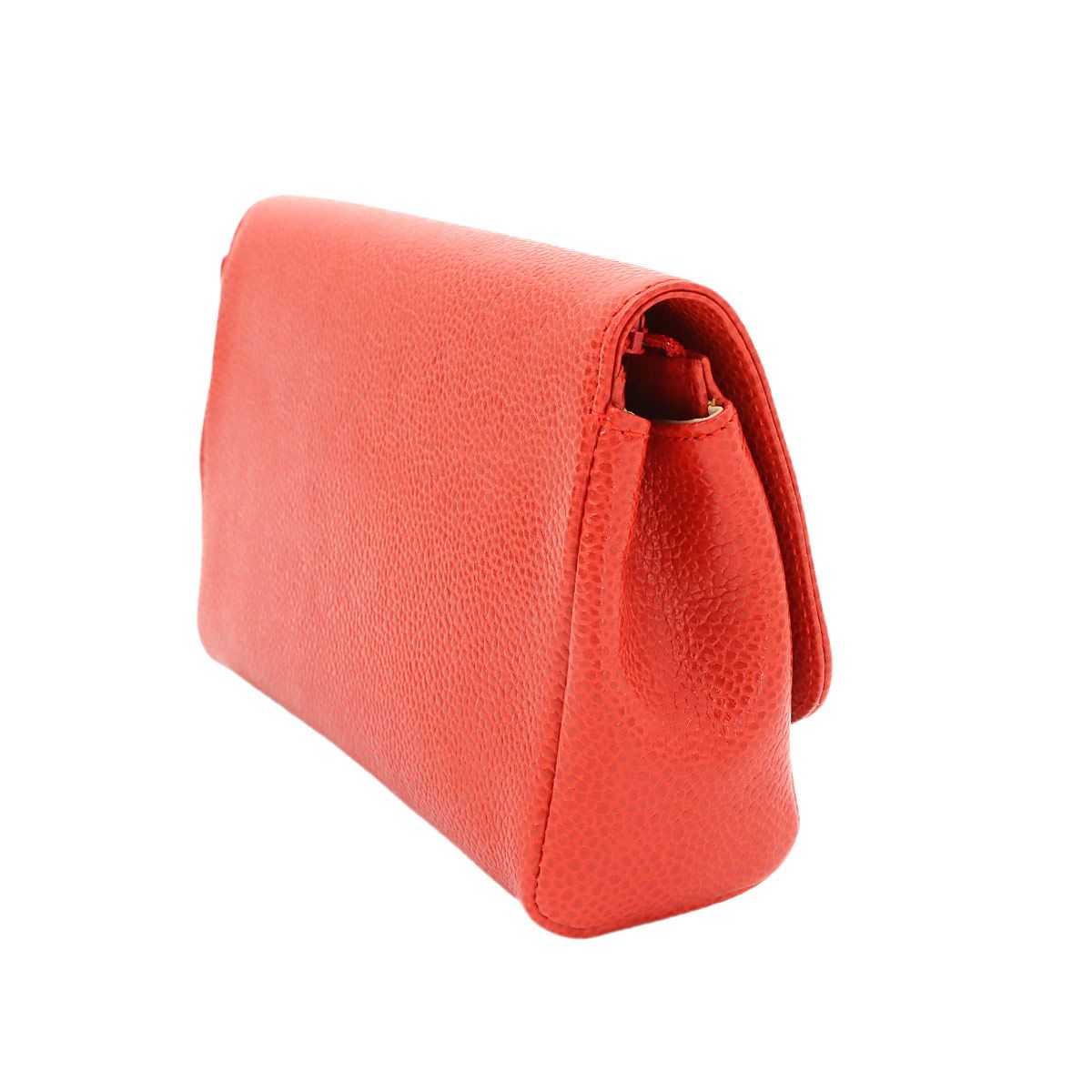 Chanel CC Logo Pouch Caviar Leather Red Gold — view 4