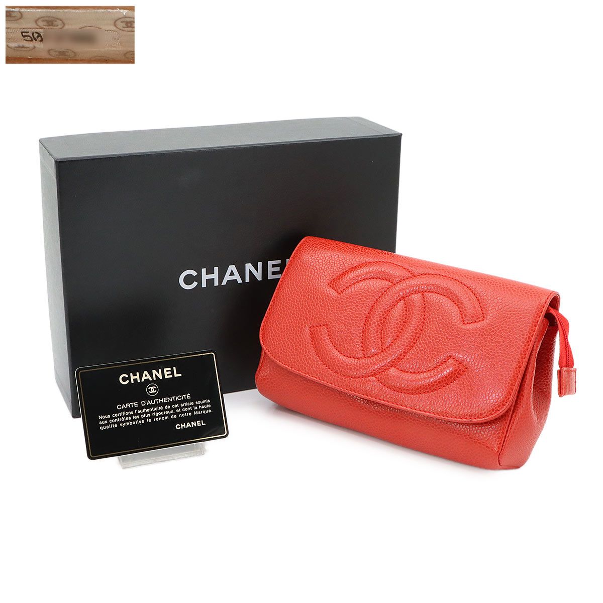 Chanel CC Logo Pouch Caviar Leather Red Gold — view 2