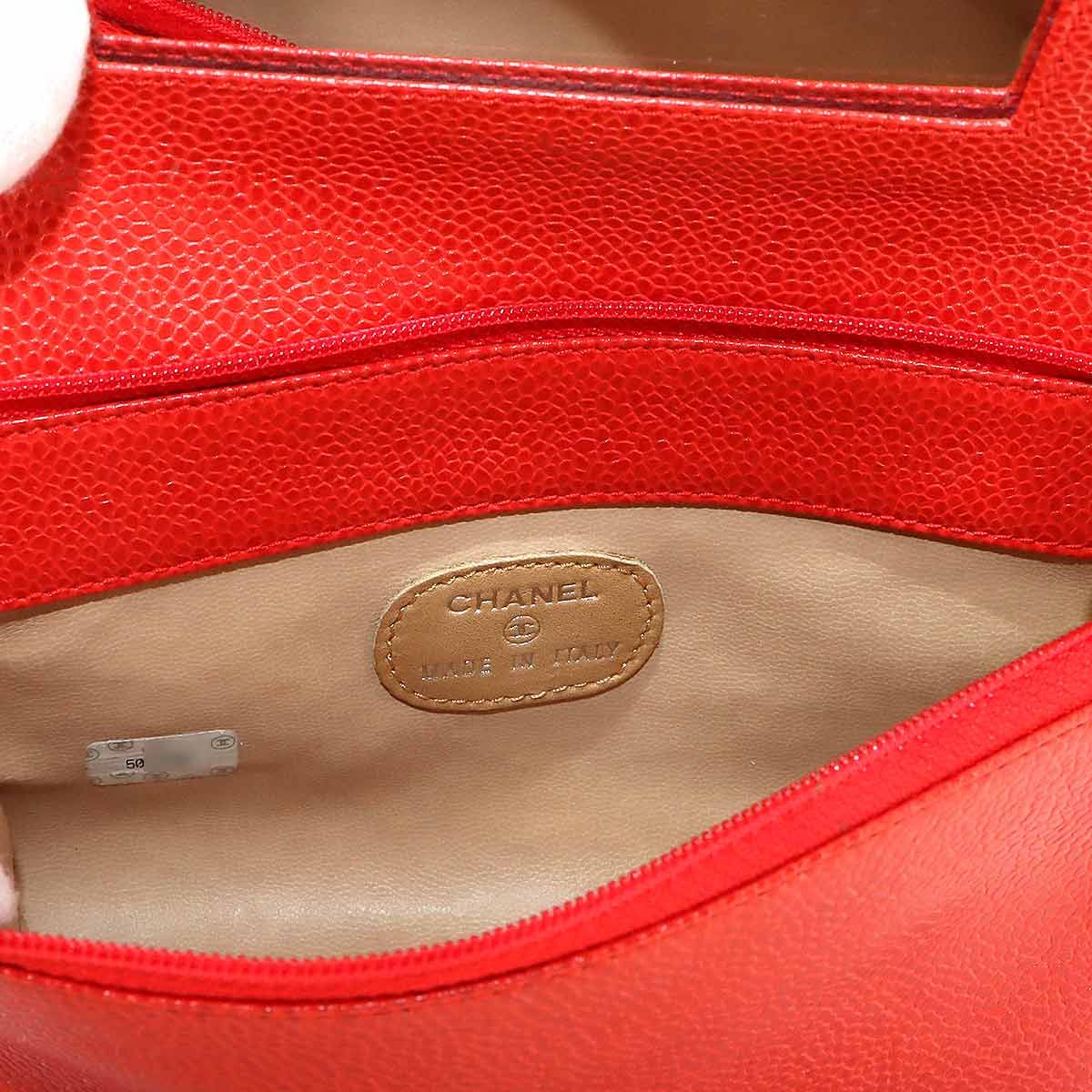 Chanel CC Logo Pouch Caviar Leather Red Gold — view 8