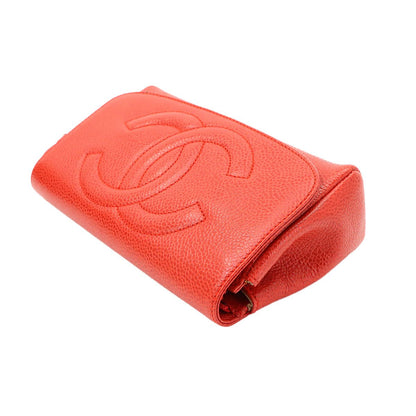 Chanel CC Logo Pouch Caviar Leather Red Gold — view 6