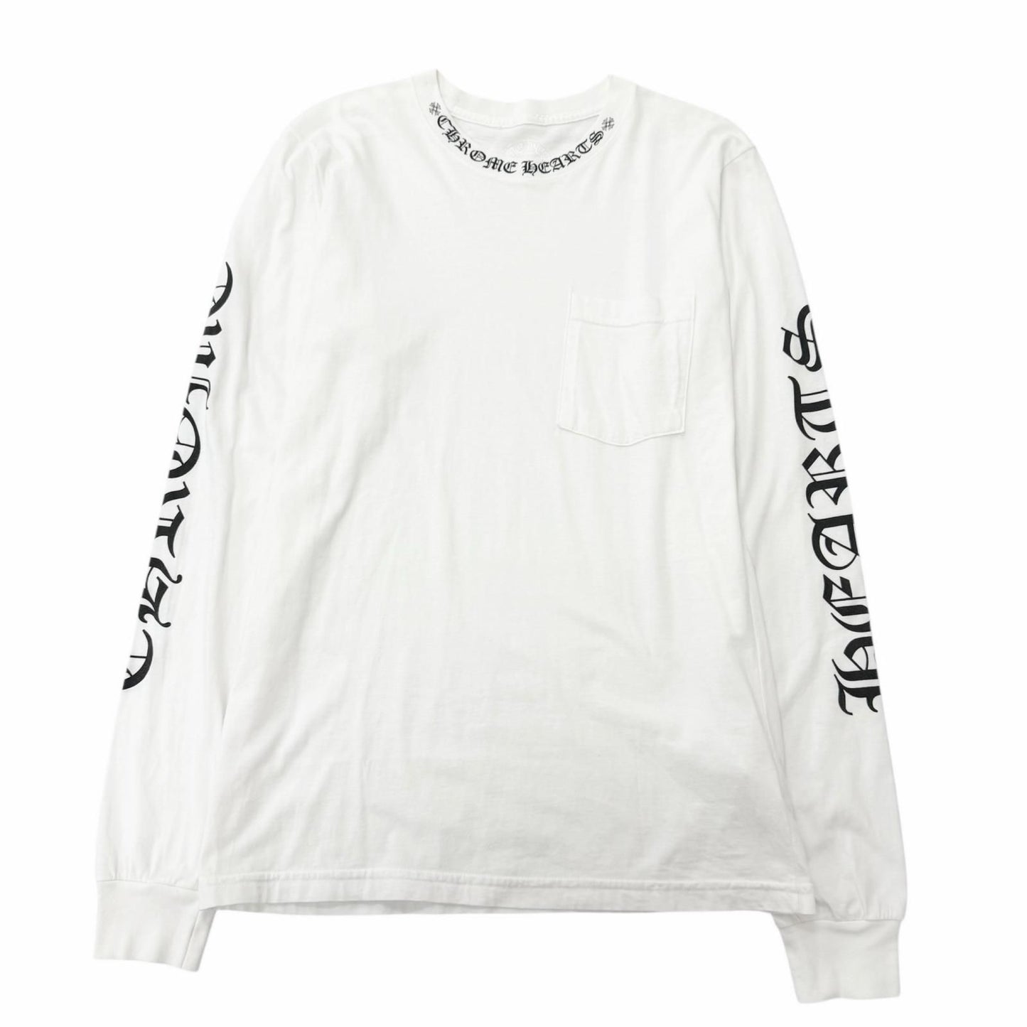 Chrome Hearts Cotton Logo Print Crew Neck Chest Pocket Long Sleeve T-Shirt White
