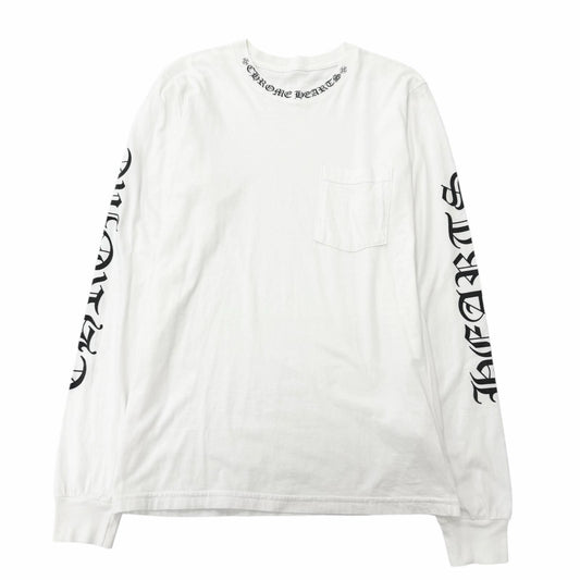 Chrome Hearts Cotton Logo Print Crew Neck Chest Pocket Long Sleeve T-Shirt White