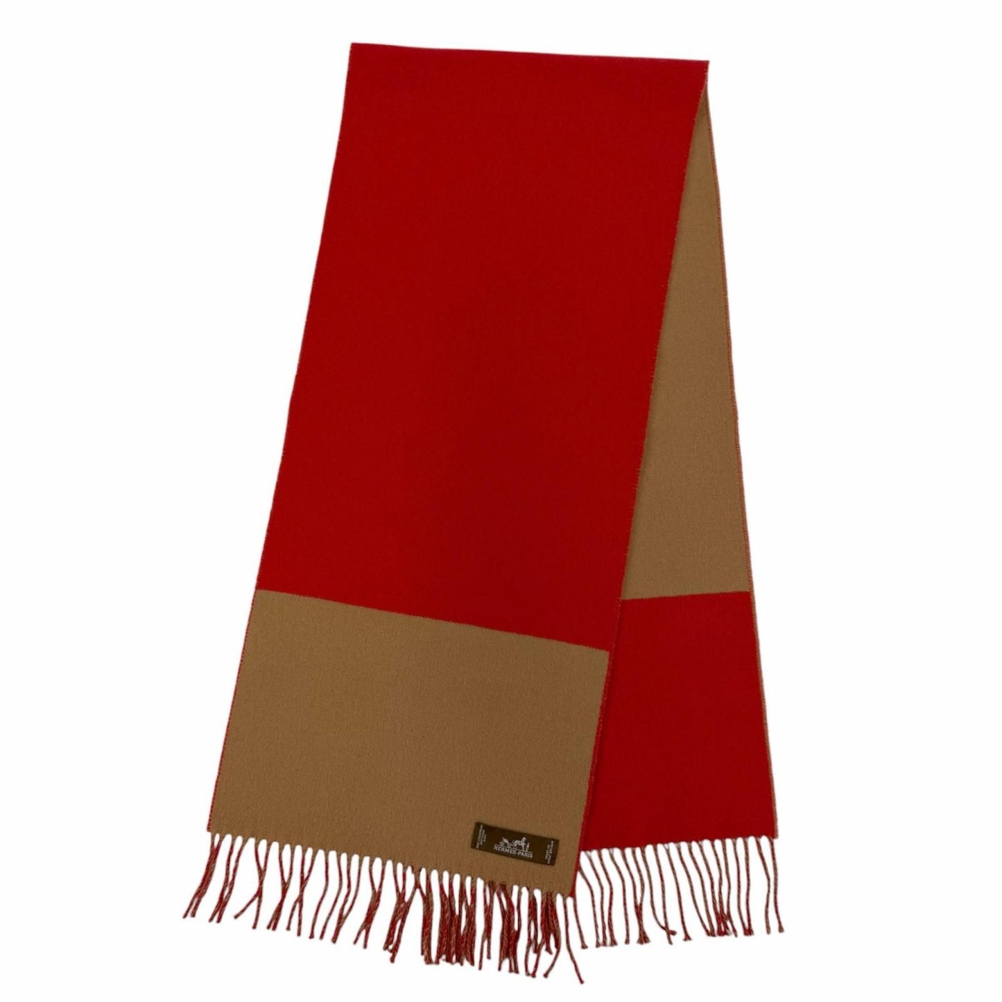 Hermes Cashmere Bicolor with Fringe Scarf Red Brown