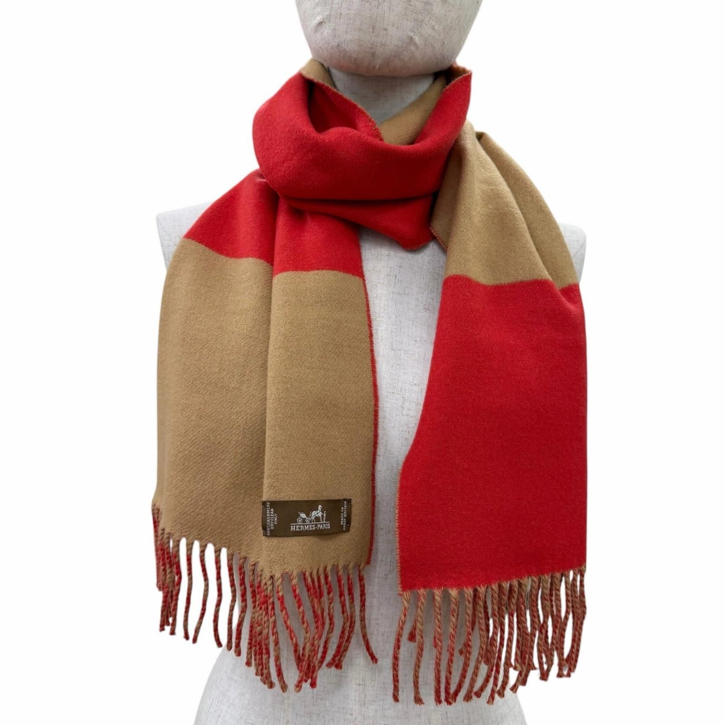 Hermes Cashmere Bicolor with Fringe Scarf Red Brown — view 4