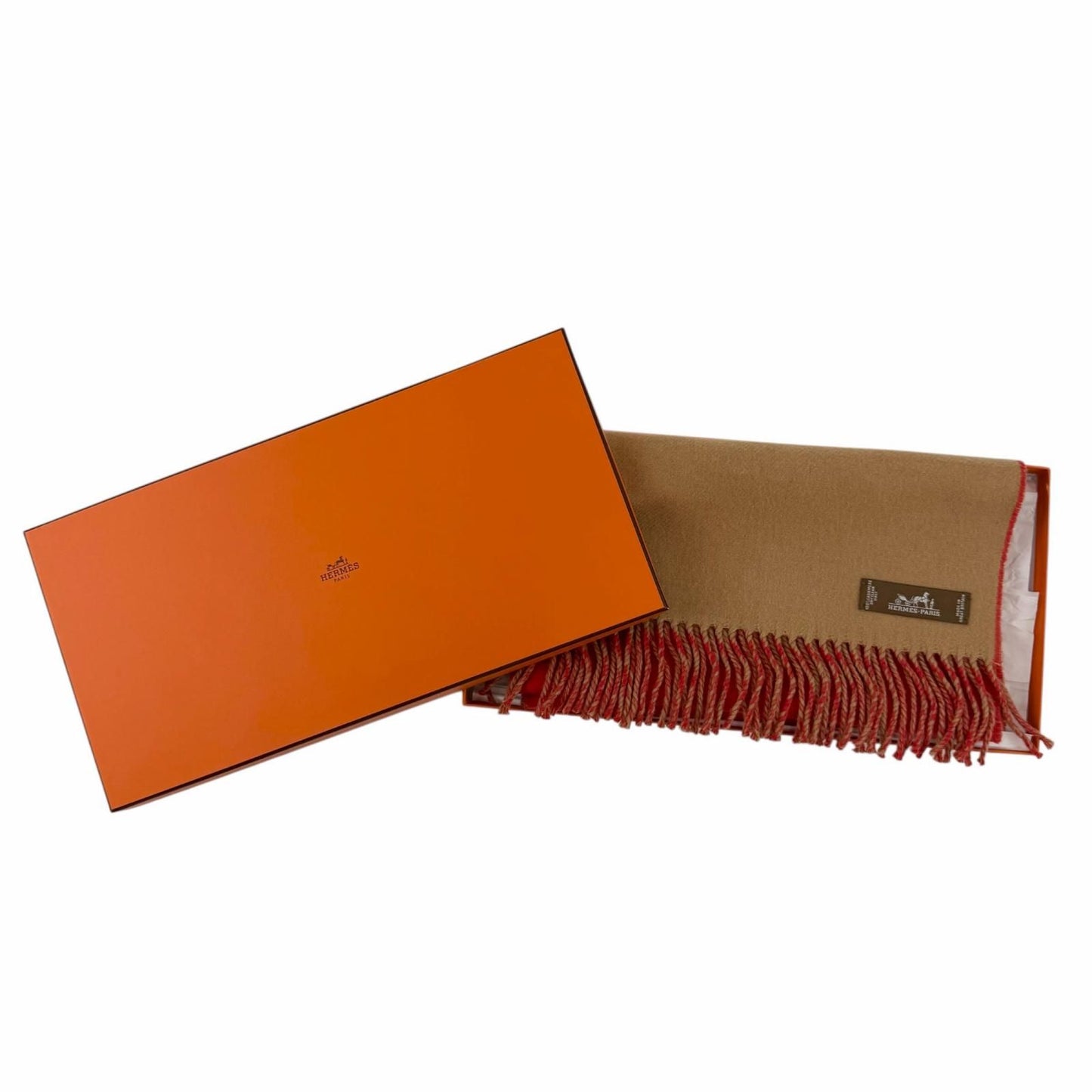 Hermes Cashmere Bicolor with Fringe Scarf Red Brown — view 2