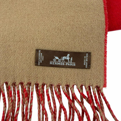Hermes Cashmere Bicolor with Fringe Scarf Red Brown — view 5