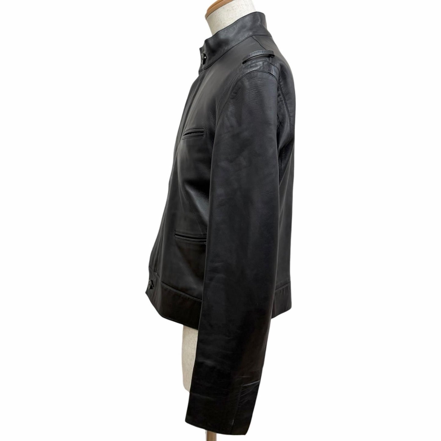 Louis Vuitton Lambskin Stand Collar Leather Jacket Rider's Black 50 — view 3