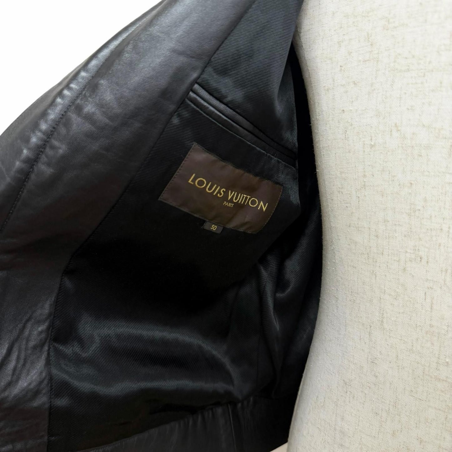 Louis Vuitton Lambskin Stand Collar Leather Jacket Rider's Black 50 — view 5