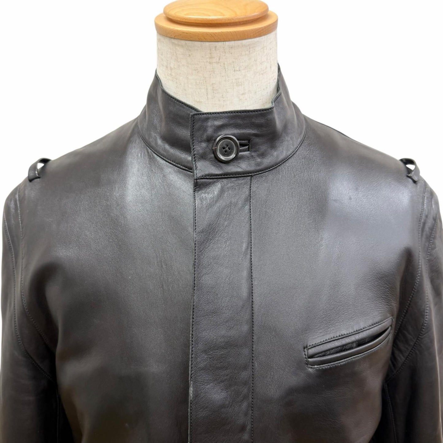 Louis Vuitton Lambskin Stand Collar Leather Jacket Rider's Black 50 — view 2