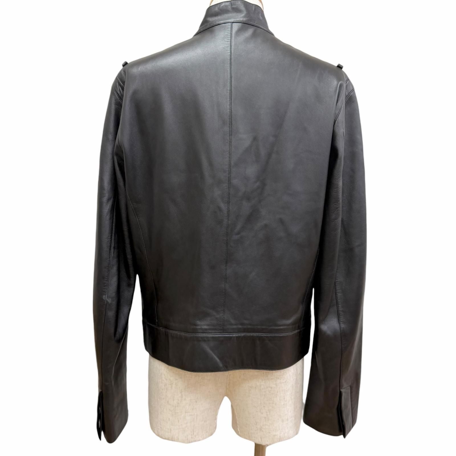Louis Vuitton Lambskin Stand Collar Leather Jacket Rider's Black 50 — view 4